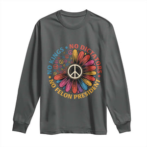 No Kings No Dictators No Felon Presidents Long Sleeve Shirt Retro Flower Peace Sign TS11 Dark Heather Print Your Wear