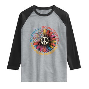 No Kings No Dictators No Felon Presidents Raglan Shirt Retro Flower Peace Sign TS11 Heather Gray Black Print Your Wear