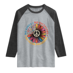 No Kings No Dictators No Felon Presidents Raglan Shirt Retro Flower Peace Sign TS11 Heather Gray Heather Charcoal Print Your Wear
