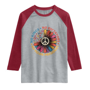 No Kings No Dictators No Felon Presidents Raglan Shirt Retro Flower Peace Sign TS11 Heather Gray Heather Red Print Your Wear