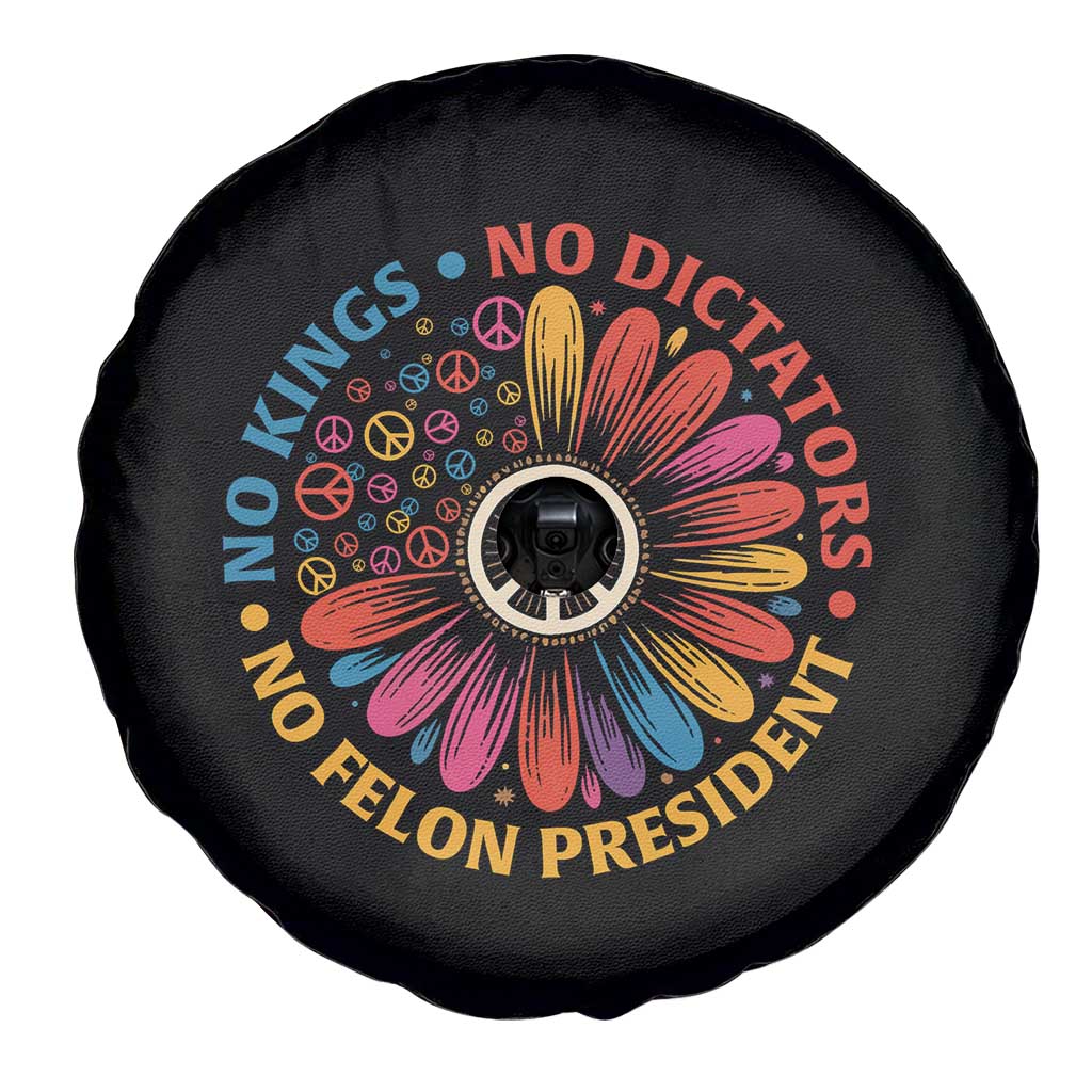 No Kings No Dictators No Felon Presidents Spare Tire Cover Retro Flower Peace Sign TS11 Print Your Wear