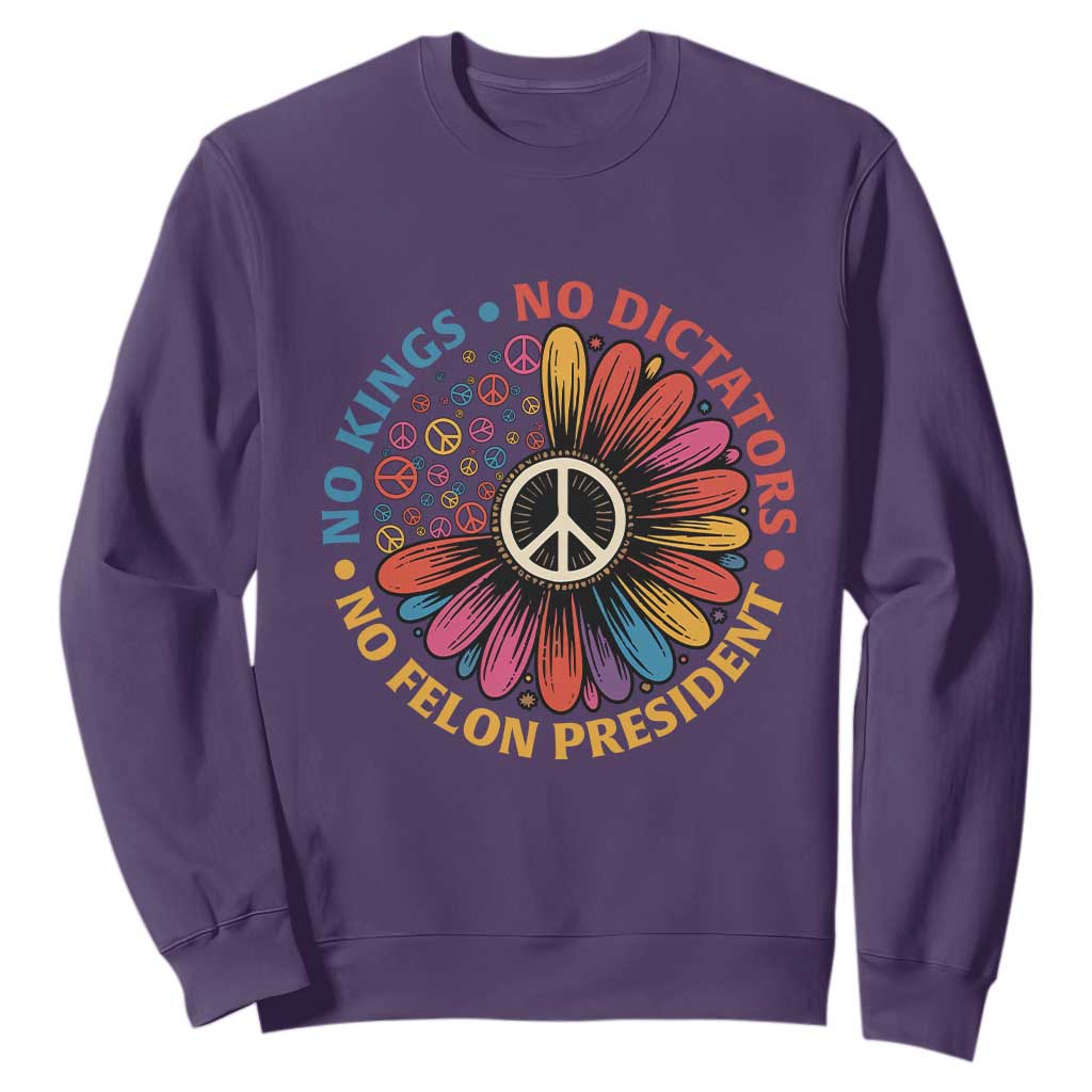 No Kings No Dictators No Felon Presidents Sweatshirt Retro Flower Peace Sign TS11 Purple Print Your Wear