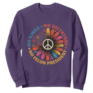 No Kings No Dictators No Felon Presidents Sweatshirt Retro Flower Peace Sign TS11 Purple Print Your Wear