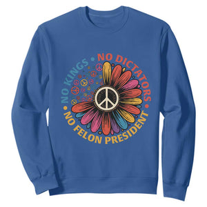 No Kings No Dictators No Felon Presidents Sweatshirt Retro Flower Peace Sign TS11 Royal Blue Print Your Wear