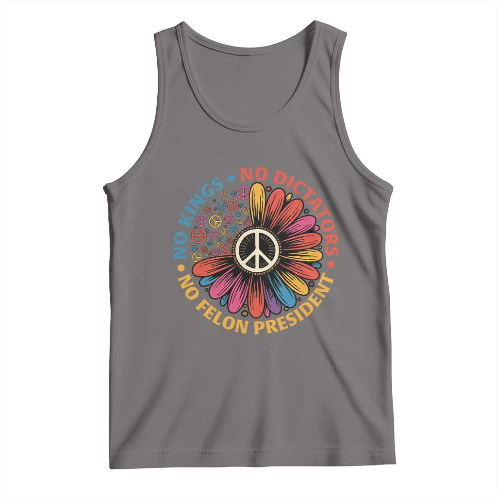 No Kings No Dictators No Felon Presidents Tank Top Retro Flower Peace Sign TS11 Deep Heather Print Your Wear