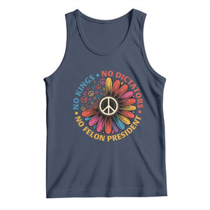No Kings No Dictators No Felon Presidents Tank Top Retro Flower Peace Sign TS11 Navy Print Your Wear