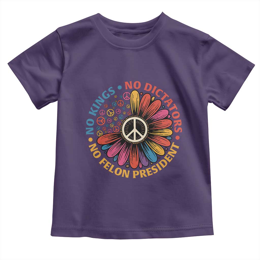 No Kings No Dictators No Felon Presidents Toddler T Shirt Retro Flower Peace Sign TS11 Purple Print Your Wear