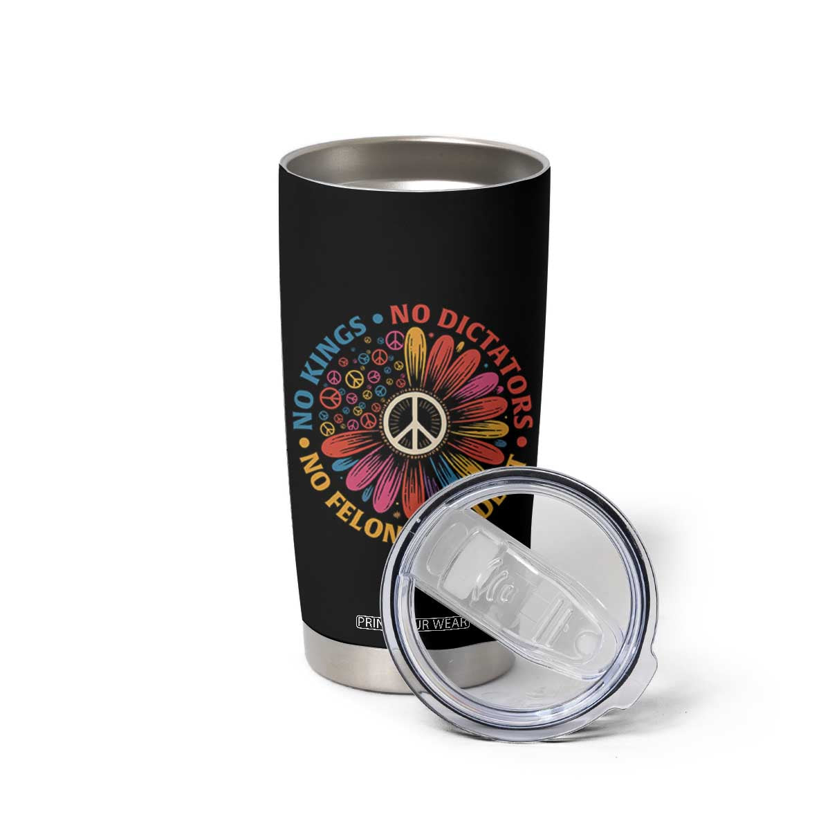 No Kings No Dictators No Felon Presidents Tumbler Cup Retro Flower Peace Sign TS11 Print Your Wear