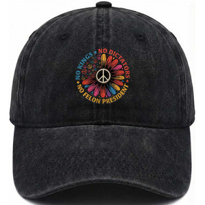 No Kings No Dictators No Felon Presidents Washed Cotton Baseball Cap Retro Flower Peace Sign TS11 Print Your Wear