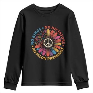 No Kings No Dictators No Felon Presidents Youth Sweatshirt Retro Flower Peace Sign TS11 Black Print Your Wear