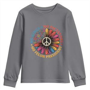 No Kings No Dictators No Felon Presidents Youth Sweatshirt Retro Flower Peace Sign TS11 Charcoal Print Your Wear