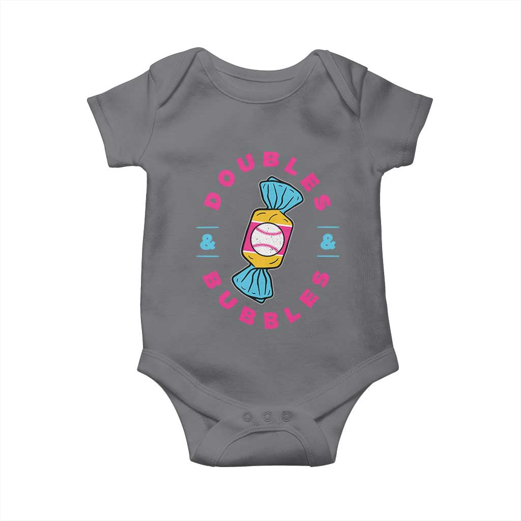 Doubles and Bubbles Baseball Candy Gum Baby Onesie TS11 Charcoal Print Your Wear