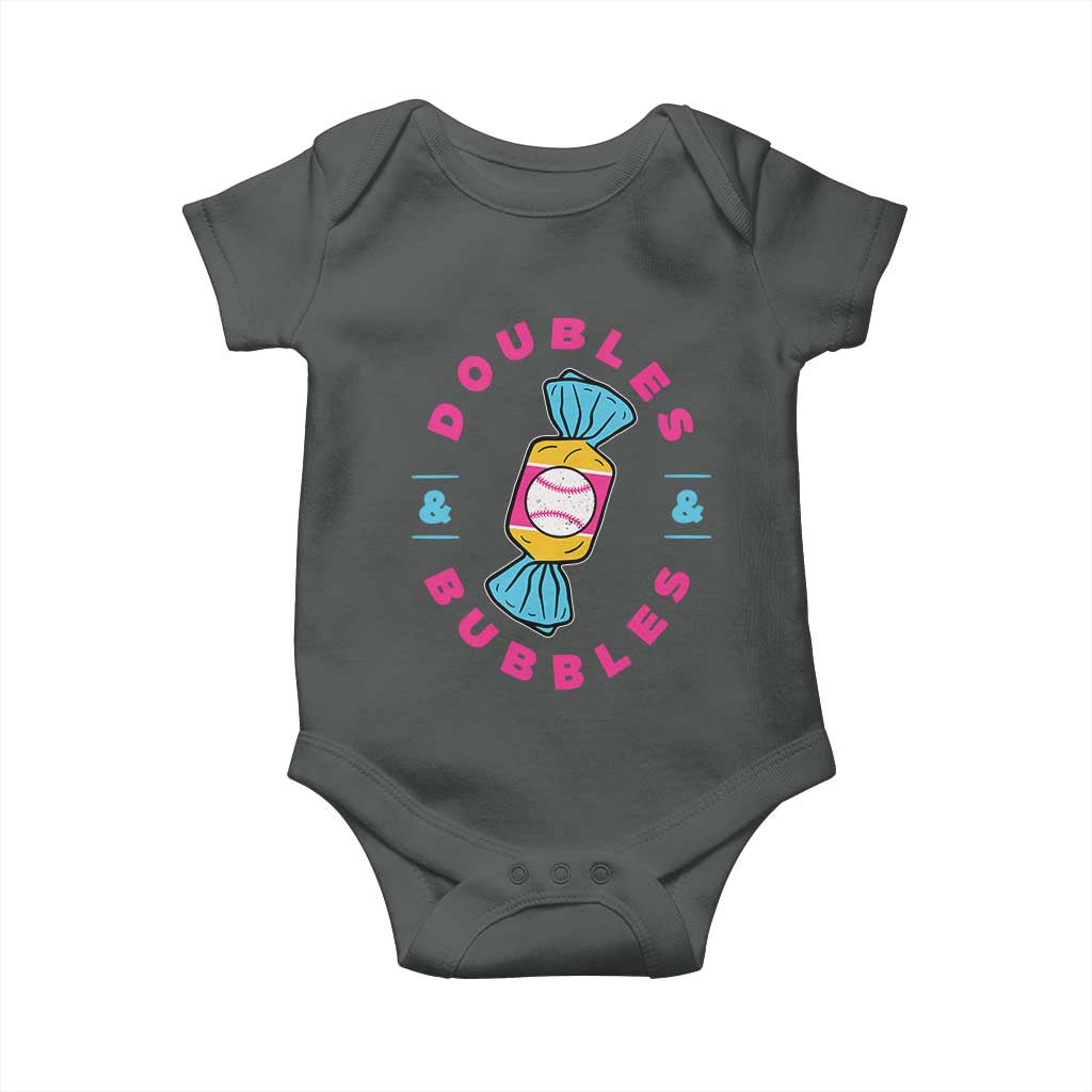 Doubles and Bubbles Baseball Candy Gum Baby Onesie TS11 Dark Heather Print Your Wear