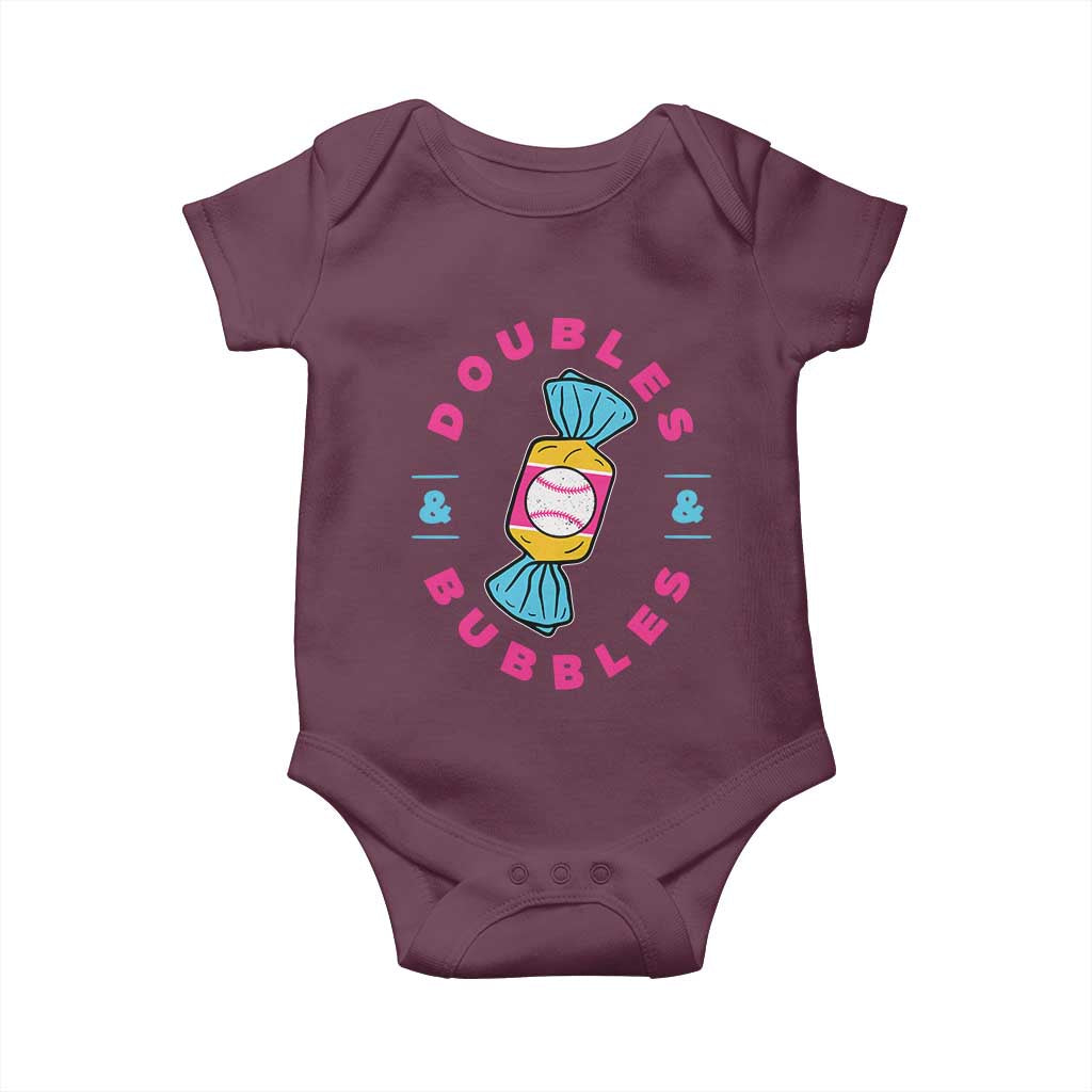 Doubles and Bubbles Baseball Candy Gum Baby Onesie TS11 Maroon Print Your Wear