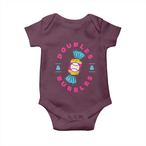 Doubles and Bubbles Baseball Candy Gum Baby Onesie TS11 Maroon Print Your Wear