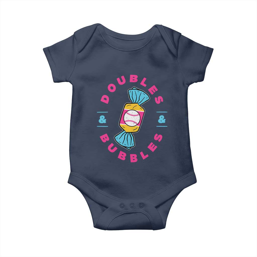 Doubles and Bubbles Baseball Candy Gum Baby Onesie TS11 Navy Print Your Wear
