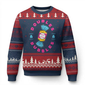 Doubles and Bubbles Baseball Candy Gum Ugly Christmas Sweater TS11 Navy Red Print Your Wear