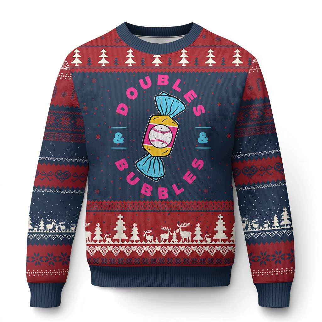 Doubles and Bubbles Baseball Candy Gum Ugly Christmas Sweater TS11 Navy Red Print Your Wear
