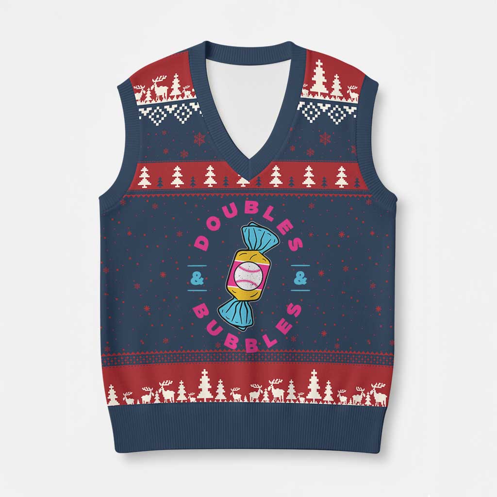 Doubles and Bubbles Baseball Candy Gum V-Neck Knit Sweater Vest TS11 Navy Red Print Your Wear