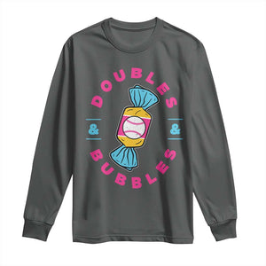 Doubles and Bubbles Baseball Candy Gum Long Sleeve Shirt TS11 Dark Heather Print Your Wear