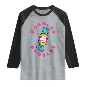 Doubles and Bubbles Baseball Candy Gum Raglan Shirt TS11 Heather Gray Black Print Your Wear