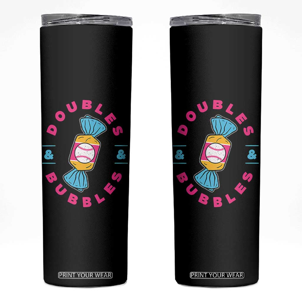 Doubles and Bubbles Baseball Candy Gum Skinny Tumbler TS11 Black Print Your Wear