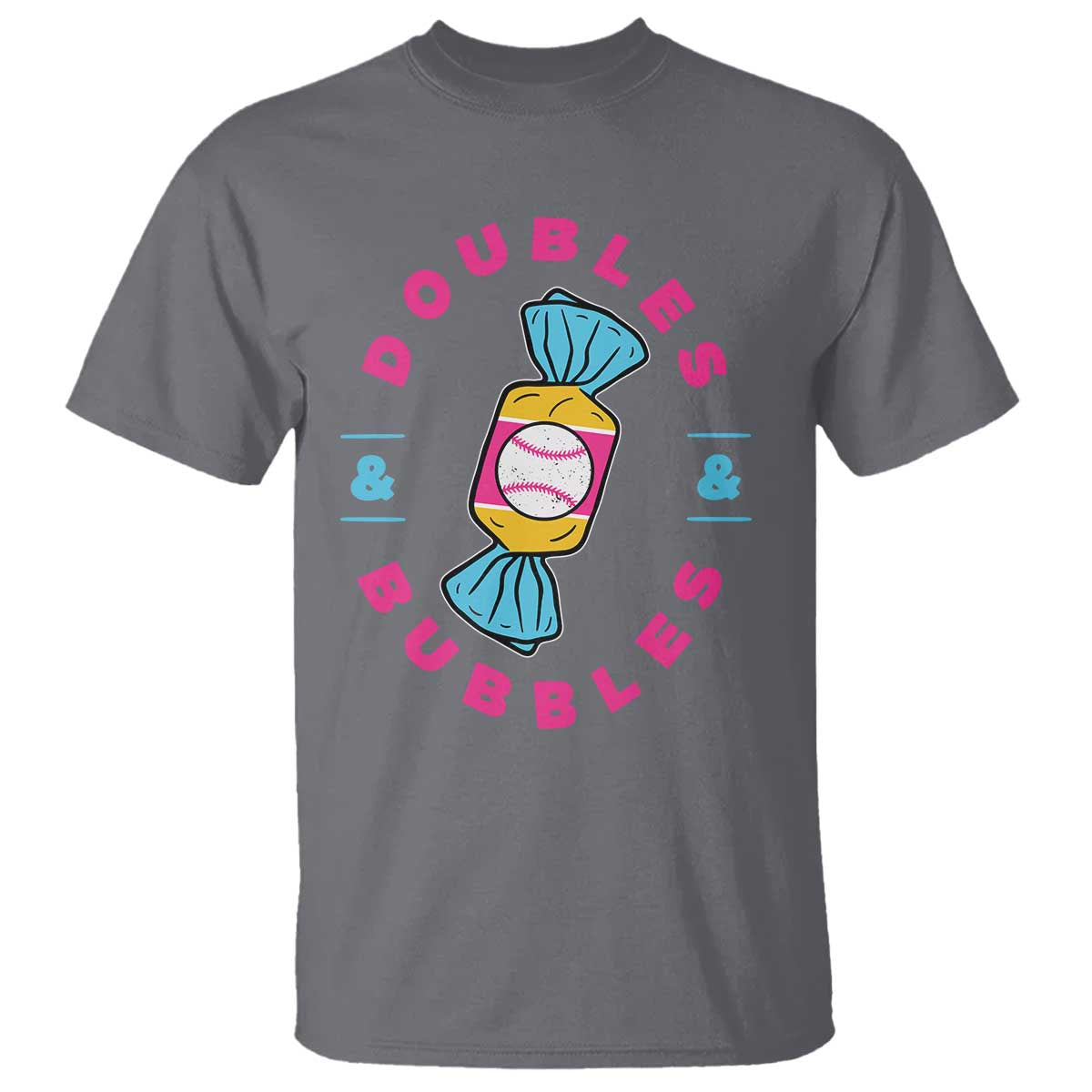 Doubles and Bubbles Baseball Candy Gum T Shirt TS11 Charcoal Print Your Wear