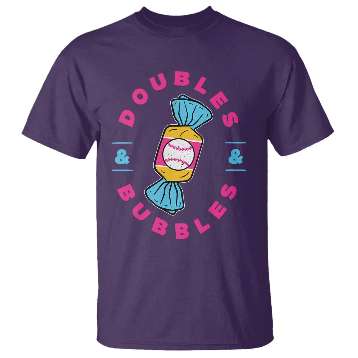 Doubles and Bubbles Baseball Candy Gum T Shirt TS11 Purple Print Your Wear