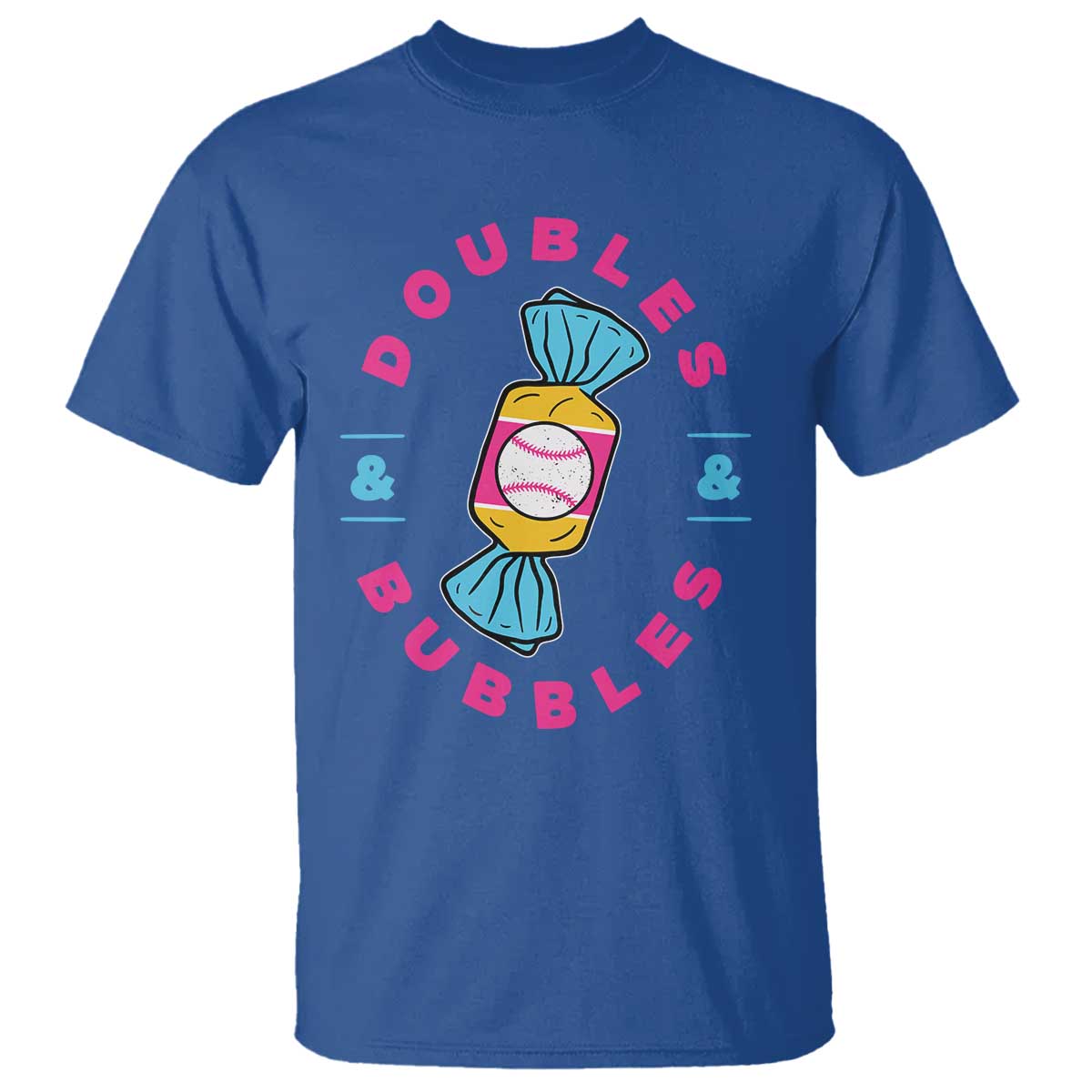 Doubles and Bubbles Baseball Candy Gum T Shirt TS11 Royal Blue Print Your Wear