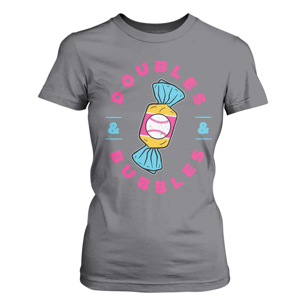Doubles and Bubbles Baseball Candy Gum T Shirt For Women TS11 Charcoal Print Your Wear