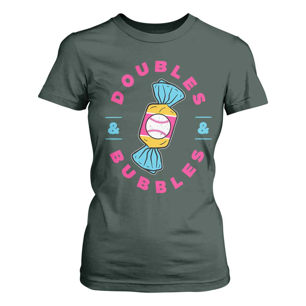 Doubles and Bubbles Baseball Candy Gum T Shirt For Women TS11 Dark Forest Green Print Your Wear
