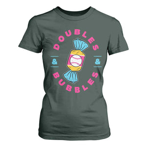 Doubles and Bubbles Baseball Candy Gum T Shirt For Women TS11 Dark Forest Green Print Your Wear