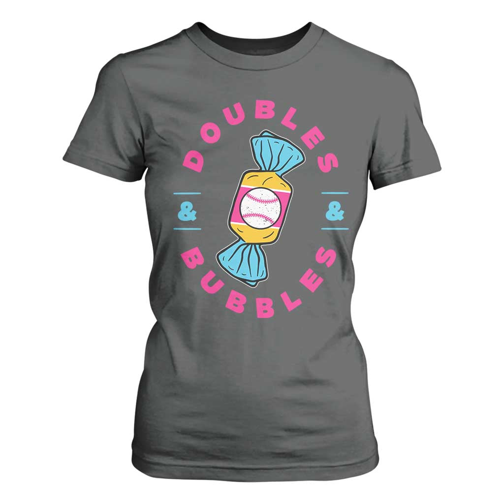 Doubles and Bubbles Baseball Candy Gum T Shirt For Women TS11 Dark Heather Print Your Wear