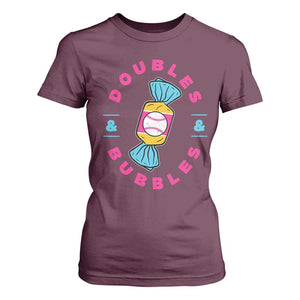 Doubles and Bubbles Baseball Candy Gum T Shirt For Women TS11 Maroon Print Your Wear