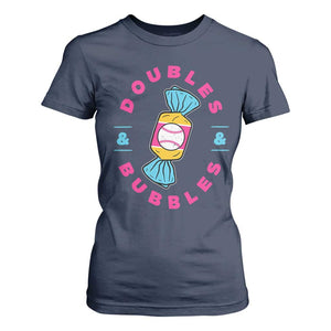 Doubles and Bubbles Baseball Candy Gum T Shirt For Women TS11 Navy Print Your Wear