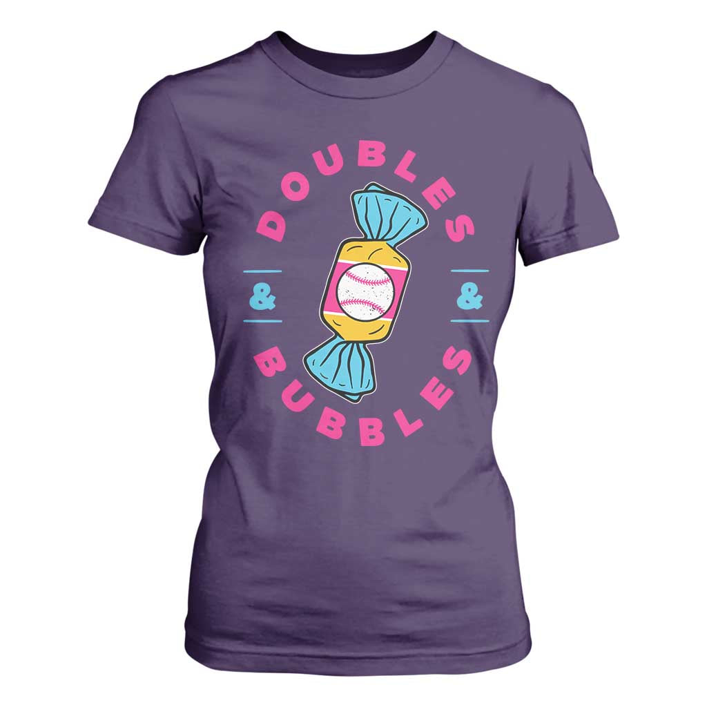 Doubles and Bubbles Baseball Candy Gum T Shirt For Women TS11 Purple Print Your Wear
