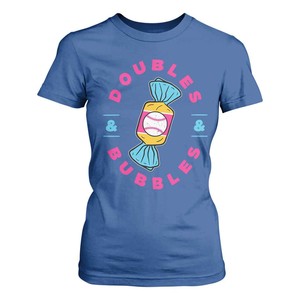 Doubles and Bubbles Baseball Candy Gum T Shirt For Women TS11 Royal Blue Print Your Wear