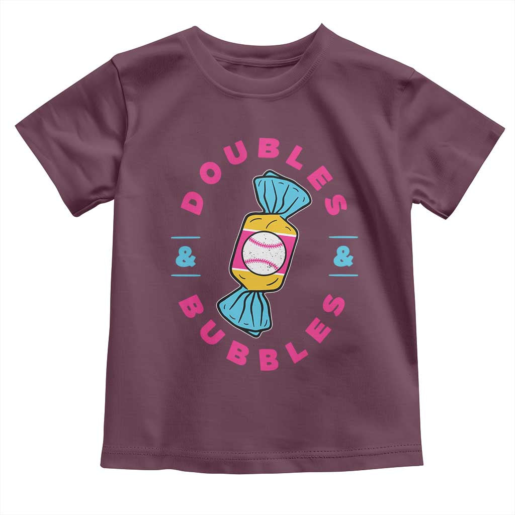 Doubles and Bubbles Baseball Candy Gum Toddler T Shirt TS11 Maroon Print Your Wear