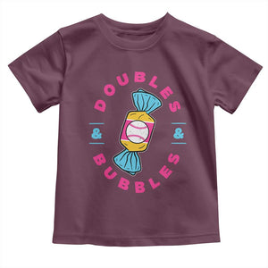 Doubles and Bubbles Baseball Candy Gum Toddler T Shirt TS11 Maroon Print Your Wear