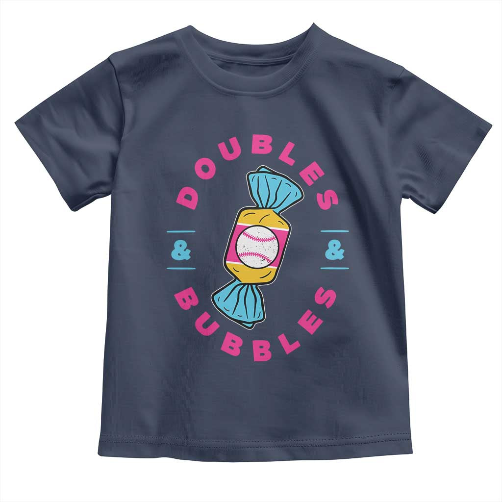 Doubles and Bubbles Baseball Candy Gum Toddler T Shirt TS11 Navy Print Your Wear