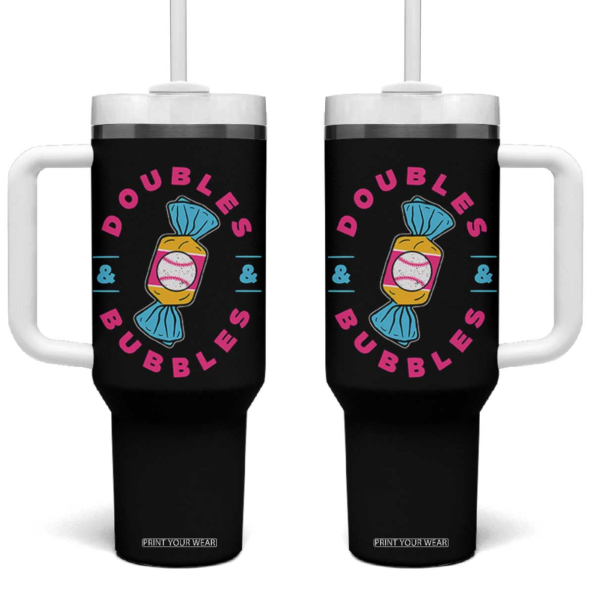 Doubles and Bubbles Baseball Candy Gum Tumbler With Handle TS11 One Size: 40 oz Black Print Your Wear