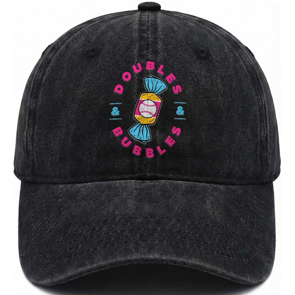Doubles and Bubbles Baseball Candy Gum Washed Cotton Baseball Cap TS11 Print Your Wear