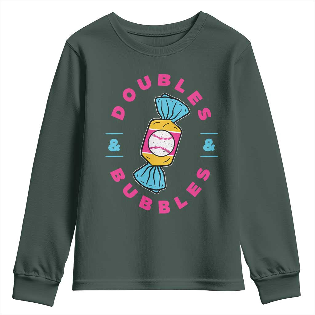 Doubles and Bubbles Baseball Candy Gum Youth Sweatshirt TS11 Dark Forest Green Print Your Wear