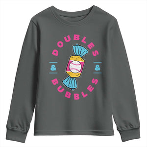 Doubles and Bubbles Baseball Candy Gum Youth Sweatshirt TS11 Dark Heather Print Your Wear