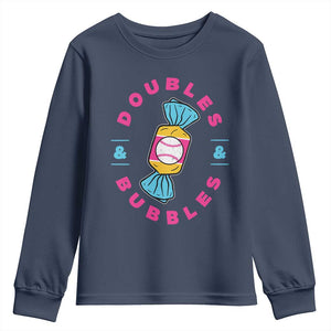 Doubles and Bubbles Baseball Candy Gum Youth Sweatshirt TS11 Navy Print Your Wear