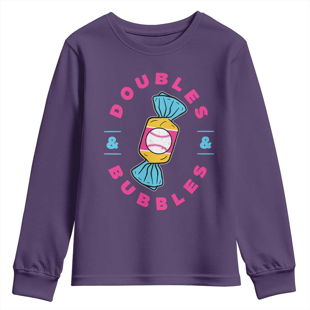 Doubles and Bubbles Baseball Candy Gum Youth Sweatshirt TS11 Purple Print Your Wear