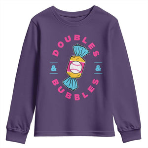 Doubles and Bubbles Baseball Candy Gum Youth Sweatshirt TS11 Purple Print Your Wear