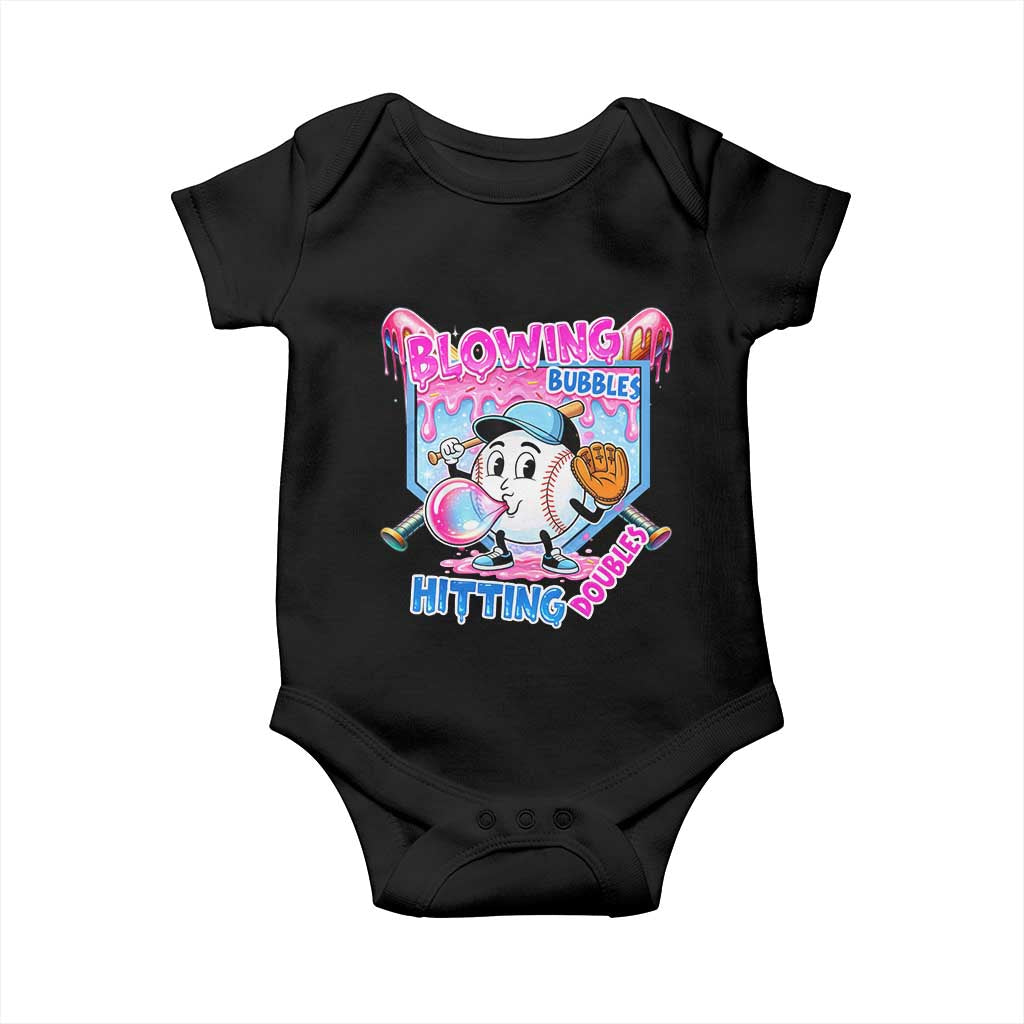 Baseball Blowing Bubbles Hitting Doubles Baby Onesie Sports Bubble Gum Lover TS11 Black Print Your Wear