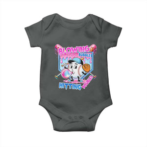 Baseball Blowing Bubbles Hitting Doubles Baby Onesie Sports Bubble Gum Lover TS11 Dark Heather Print Your Wear