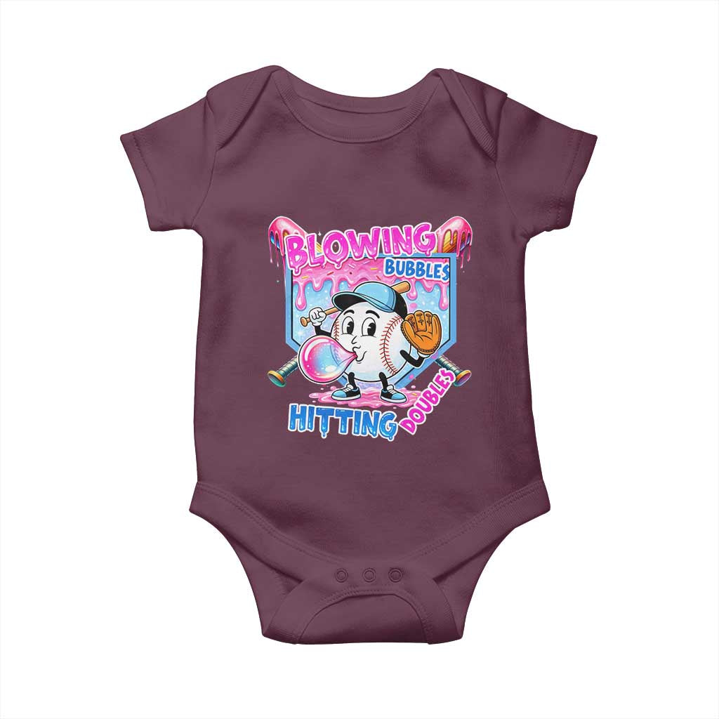 Baseball Blowing Bubbles Hitting Doubles Baby Onesie Sports Bubble Gum Lover TS11 Maroon Print Your Wear